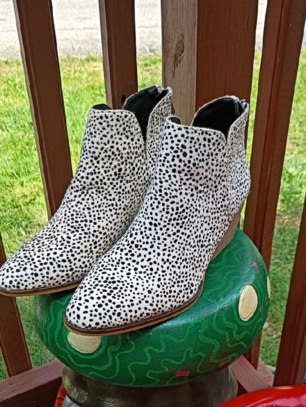 Corkys White and Black Spotted Ankle Booties